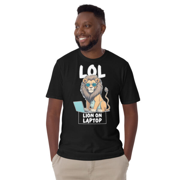 LOL LION ON LAPTOP Short-Sleeve Unisex T-Shirt - Kwirky with Leo - Image 2