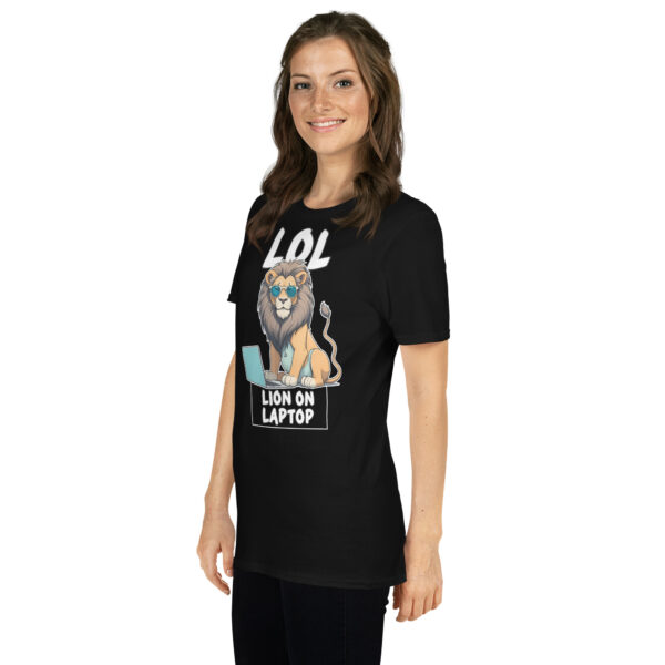 LOL LION ON LAPTOP Short-Sleeve Unisex T-Shirt - Kwirky with Leo - Image 3