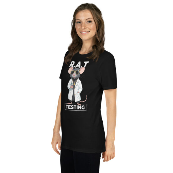 RAT TESTING Medical Theme Unisex Basic Softstyle Short-Sleeve T-Shirt - with Razza the Rat - Image 3